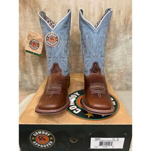 Laredo 5895 Darla Cowgirl Boot Honey Lt Blue Embroidered Leather Women's 11 M
